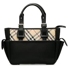 Burberry-Burberry Black Leather-Trimmed Nova Check Handbag-Black