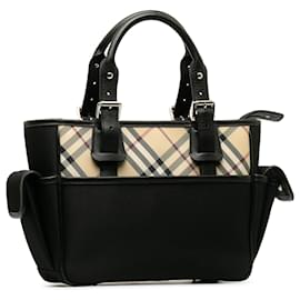Burberry-Burberry Black Leather-Trimmed Nova Check Handbag-Black