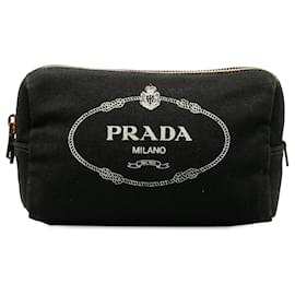 Prada-Prada Black Canapa Logo Canvas Pouch-Black