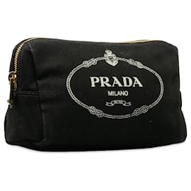 Prada-Prada Black Canapa Logo Canvas Pouch-Black