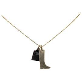 Hermès-Hermes Gold Horn Amulette Maroquinier Halskette mit Stiefel- und Taschenanhänger-Golden