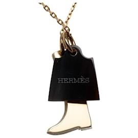Hermès-Hermes Gold Horn Amulette Maroquinier Bota e colar com pingente de bolsa-Dourado