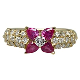 Autre Marque-18K Diamond & Ruby Flower Ring-Other