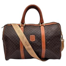 Céline-Celine Macadam Boston Travel Duffle Bag with Strap (rare)-Brown