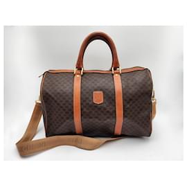 Céline-Celine Macadam Boston Travel Duffle Bag with Strap (rare)-Brown