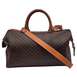 Céline Bolsa de viagem Celine Macadam Boston com alça (raro) Marrom