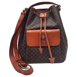 Céline Celine Sac Seau Bolsa com cordão Marrom