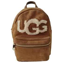Ugg-UGG Dannie Mini Sheepskin backpack in brown suede calf leather and beige sheepskin-Camel