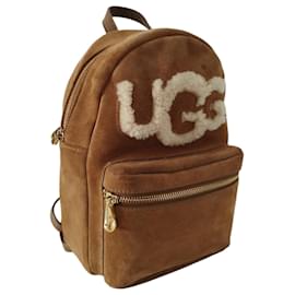 Ugg-Sac à dos UGG Dannie Mini Sheepskin en veau suédé marron et mouton beige-Camel