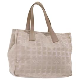 Chanel-CHANEL New Travel Line Tote Bag Nylon Beige CC Auth fm3146-Beige