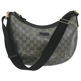 Gucci-GUCCI GG Canvas Shoulder Bag Coated Canvas Silver Black Auth 65561-Black,Silvery