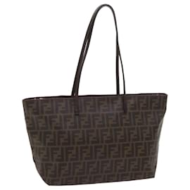 Fendi-FENDI Zucca Canvas Tote Bag Noir Marron Auth ep3087-Marron,Noir