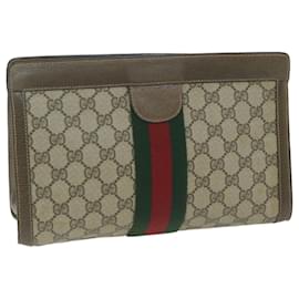 Gucci-GUCCI GG Supreme Web Sherry Line Clutch Bag Beige Red 89 01 002 Auth ep3034-Red,Beige
