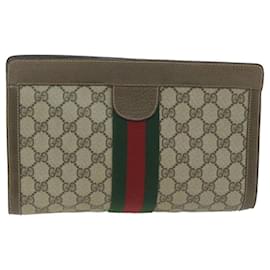 Gucci-GUCCI GG Supreme Web Sherry Line Clutch Bag Beige Rot 89 01 002 Auth ep3034-Rot,Beige