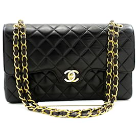 Chanel-CHANEL Paris Bolsa de ombro com corrente limitada Aba forrada preta acolchoada-Preto