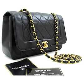 Chanel-CHANEL Vintage Medium Chain Shoulder Bag Black Lambskin Quilted-Black