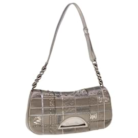 Christian Dior-Christian Dior Maris Pearl Shoulder Bag Satin Silver Auth yk10322-Silvery