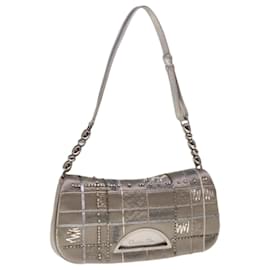 Christian Dior-Bolsa de ombro Christian Dior Maris Pearl Satin Silver Auth yk10322-Prata