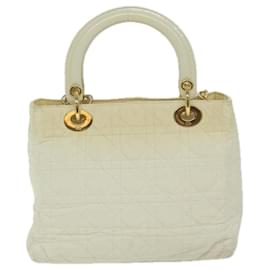 Christian Dior-Christian Dior Lady Dior Canage Hand Bag Nylon Cream Auth 65425-Cream