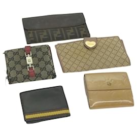 Gucci-GUCCI Fendi Louis Vuitton Monogram Vernis Zucca GG Wallet 5Set Auth tb1031-Brown,Black,Beige