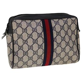 Gucci-GUCCI GG Supreme Sherry Line Clutch Bag Red Navy 63 01 012 Auth yk10298-Red,Navy blue