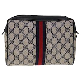 Gucci-GUCCI GG Supreme Sherry Line Clutch Bag Red Navy 63 01 012 Auth yk10298-Red,Navy blue