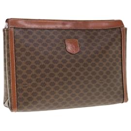 Céline-CELINE Macadam Canvas Clutch Bag PVC Leather Brown Auth fm3157-Brown