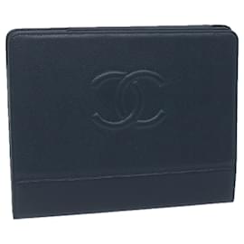 Chanel-CHANEL Étui pour iPad Caviar Skin Navy CC Auth bs11785-Bleu Marine
