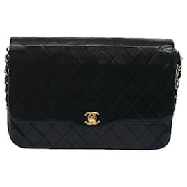 Chanel-CHANEL Matelasse Chain Shoulder Bag Lamb Skin Black CC Auth bs11764-Black