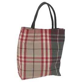Burberry-BURBERRY Nova Check Hand Bag Canvas Red Beige Auth bs11653-Red,Beige