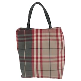 Burberry-BURBERRY Nova Check Hand Bag Canvas Red Beige Auth bs11653-Red,Beige