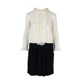 Moschino-Spitzen-Kontrast-Midikleid Weiß