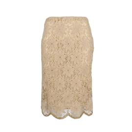 Moschino-Moschino Embroidered Lace Skirt-Beige