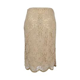 Moschino-Moschino Embroidered Lace Skirt-Beige