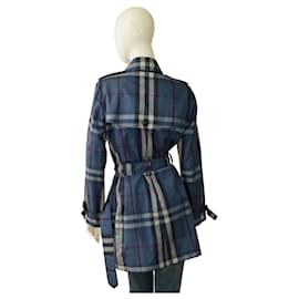 Burberry-Burberry Brit Blue Manteau en polyamide à ceinture et à carreaux doublés à carreaux sz US 8  ca 42-Bleu