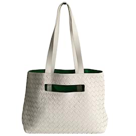 Bottega Veneta-Bottega Veneta Bottega Veneta woven maxi shopper bag in white leather-White
