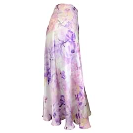 Autre Marque-Leo Lin Purple Multi Camellia Print Satin Midi Skirt in Mauve-Purple