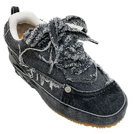 Loewe Black Distressed Denim Platform Sneakers Black