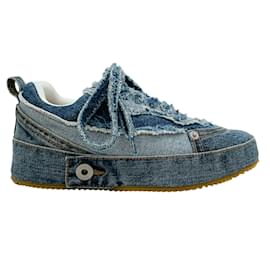 Loewe-Loewe Blue Distressed Denim Platform Sneakers-Blue