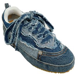 Loewe Blue Distressed Denim Platform Sneakers Blue