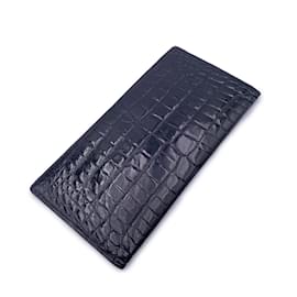 Gucci-Vintage Black Leather Bifold Long Bill Wallet-Black