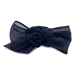 Chanel-Vintage Black Silk Satin Camellia Camelia Bow Hair Clip-Black