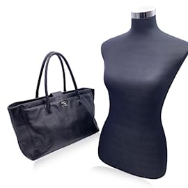 Chanel-schwarzes gekrispeltes Leder 2000s Executive Tote Bag Handtasche-Schwarz