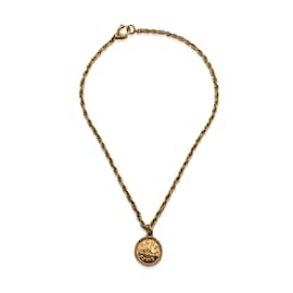 Chanel-Collier chaîne en métal doré vintage médaillon logo CC-Doré