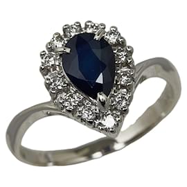 Autre Marque-Platinum Pear Cut Sapphire Diamond Ring-Other