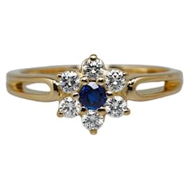 Autre Marque-18K Diamond Sapphire Flower Ring-Other