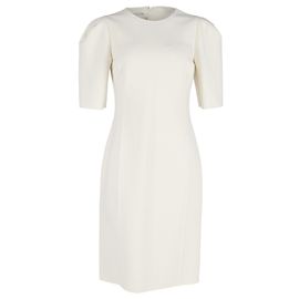 Michael Kors Wo Puffärmel-Midikleid aus weißer Schurwolle Weiß Roh