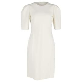 Michael Kors-Michael Kors Wo Puff-Sleeve Midi Dress in White Virgin Wool-White,Cream
