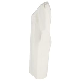 Michael Kors-Vestido midi Michael Kors Wo con mangas abullonadas en lana virgen blanca-Blanco,Crudo