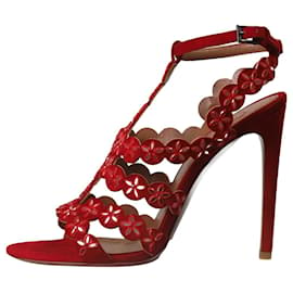 Alaïa-Talons ornés de fleurs en daim rouge - taille EU 37-Rouge